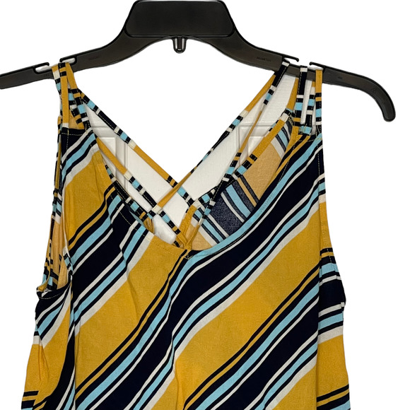Maurices Womens Tank Top Size Medium Yellow Navy Blue White Striped Spaghetti - Picture 2 of 4